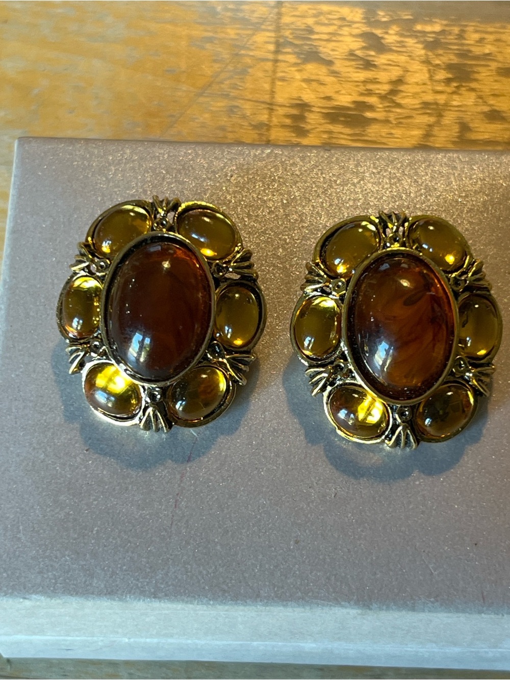 Classic Amber Glass Cabochon Clip-On Earrings - Unbranded